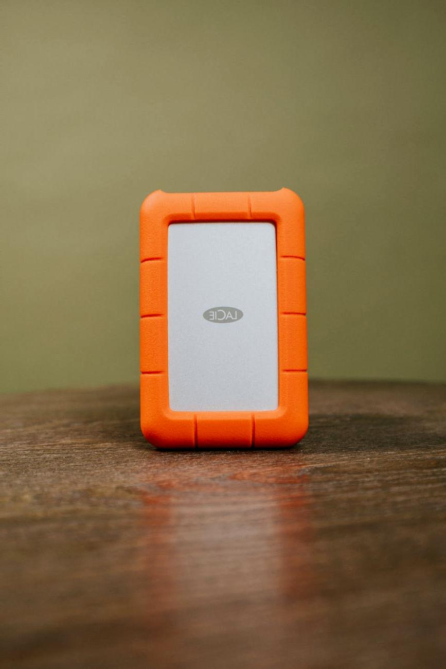 Traditional spinning hard disk drive close-up view