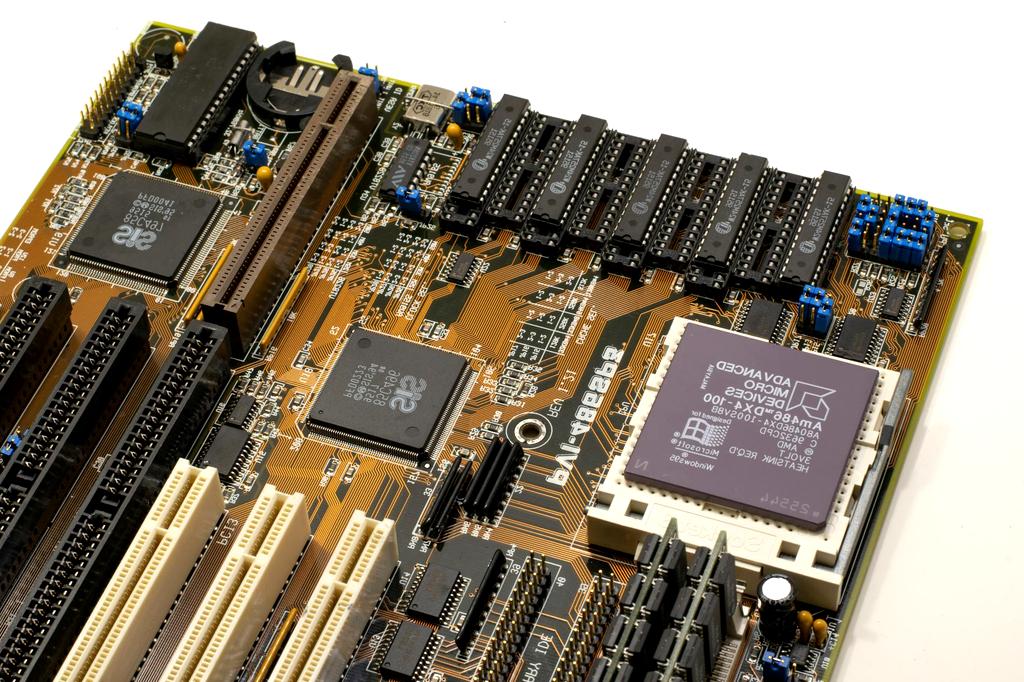 Modern motherboard with chipset and slots